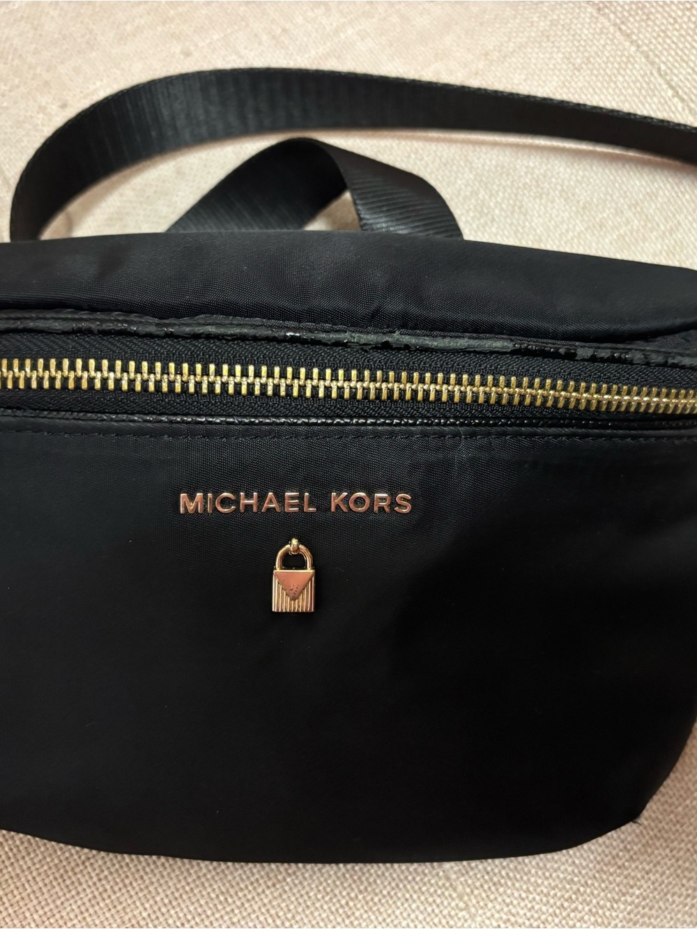 Michael Kors Black Nylon Belt Bag with Gold Accents